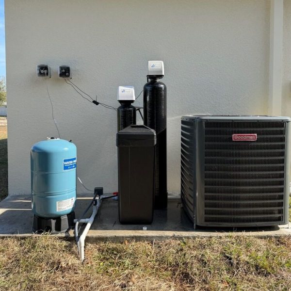 Outdoor HVAC condenser and water treatment equipment